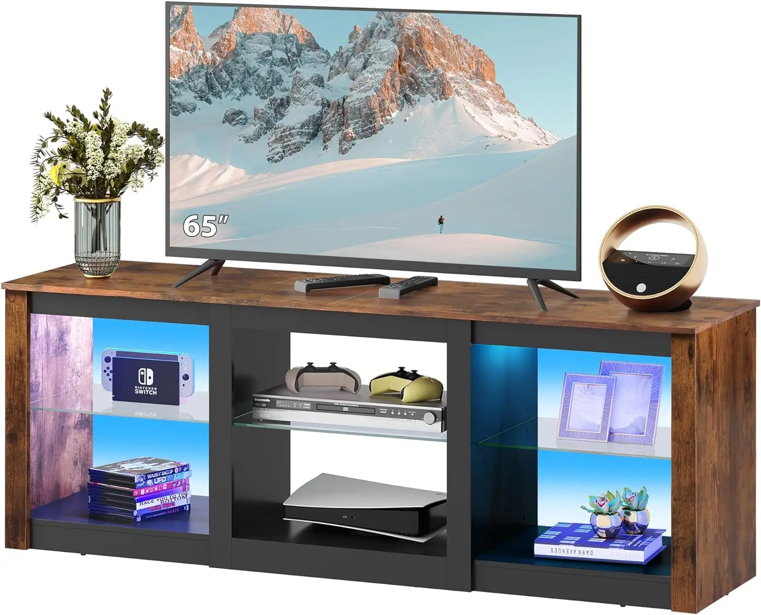 

！@Combohome Modern High Gloss Wooden Tv Stand Tea Table Tv Cabinet Console Set With Storage Rack for Living Room