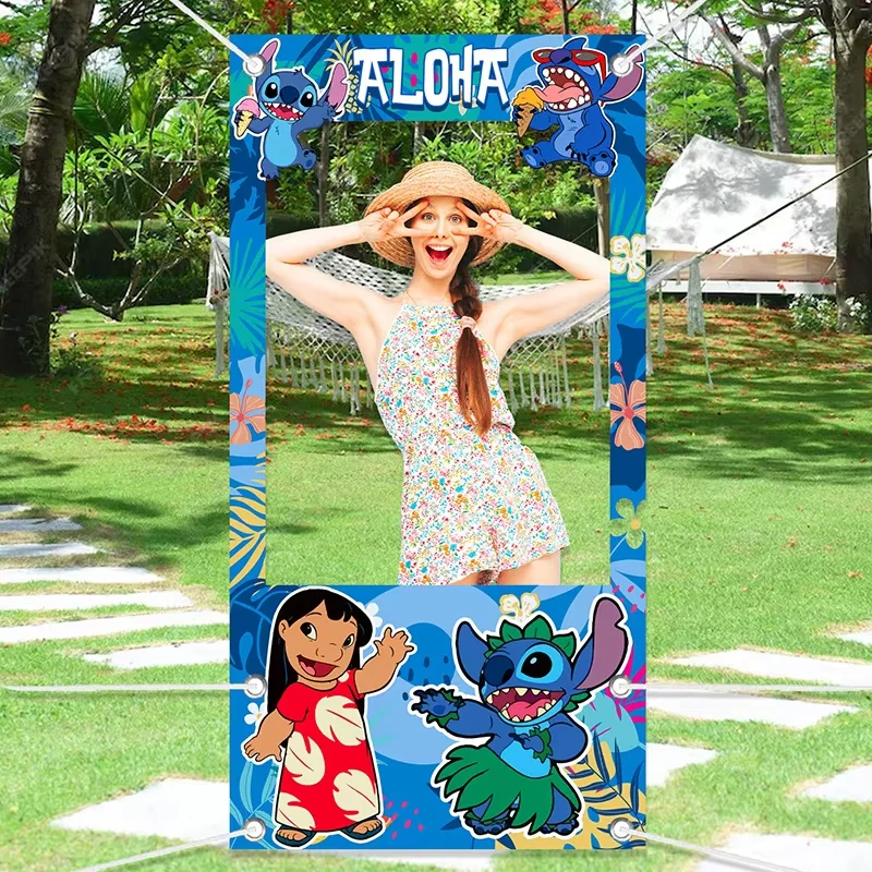 1pc90x180 Cartoon Lilo And Stitch Photo Booth Prop Frame Kid 1st birthday Party Shooting Photo Backdrop Baby Shower Decor Banner