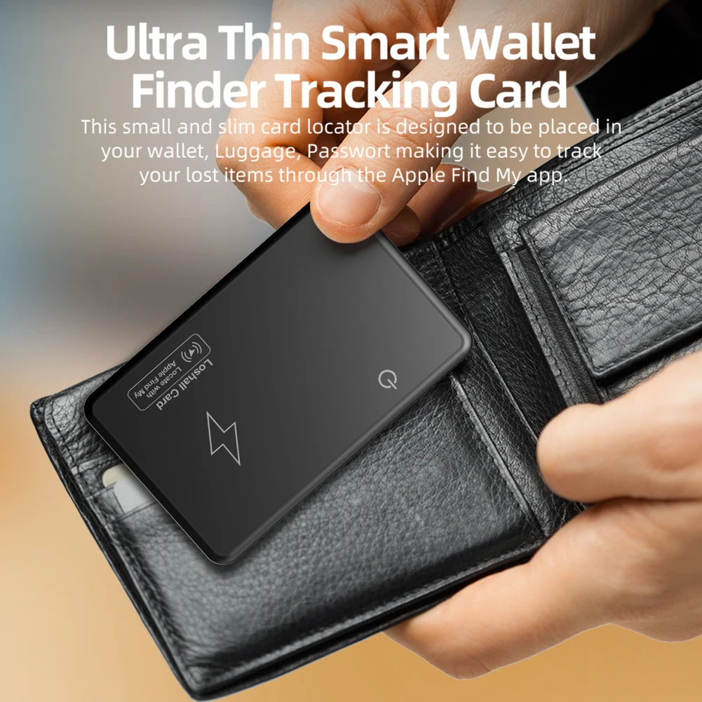 Wireless Charging Wallet Tracker Card Mini GPS Locator Card Tracking Device Work with Apple Find My App Bluetooth Tracker GPS