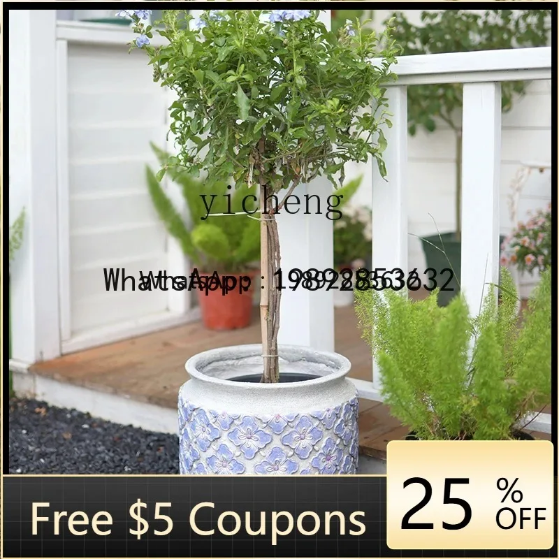 J5 courtyard large flower pot creative gardening home imitation cement living room balcony layout outdoor art flower tank