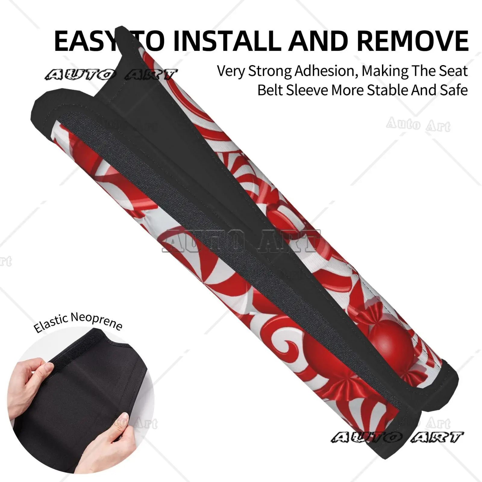 Car Seat Belt Cushion Candy Christmas Print 2-piece Set Shoulder Protection Comfortable Seat Belt Shoulder Strap Luggage Strap