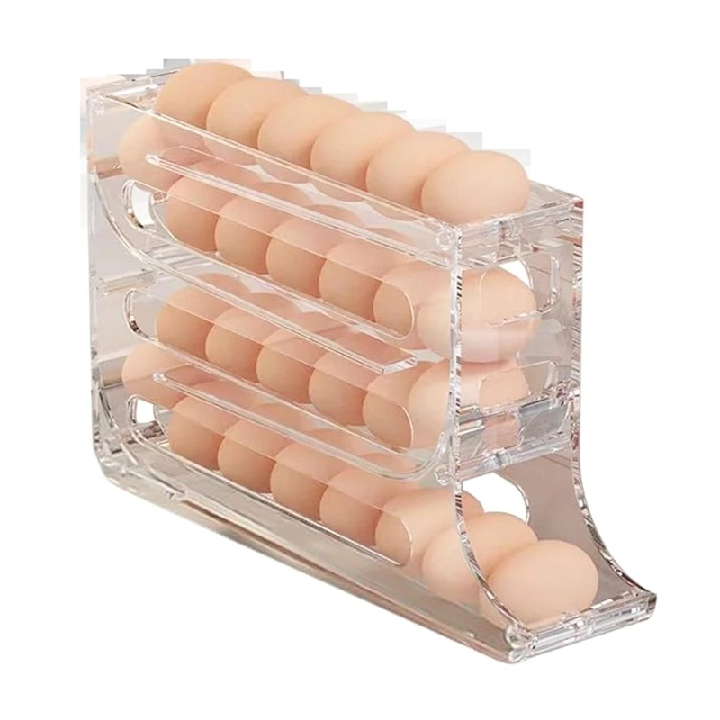 Egg Storage Solution For Fridge, Auto Rolling 4 Tiers Egg Holder, Large 30 Egg Capacity Organizer