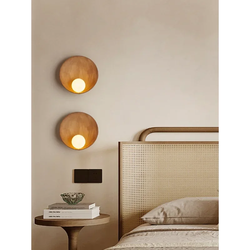 Led Shell Wall Lamp Wabi-sabi Style Japanese Wood Grain Wall Lighting Creative Personality Bedroom Aisle Background Wall Lamp