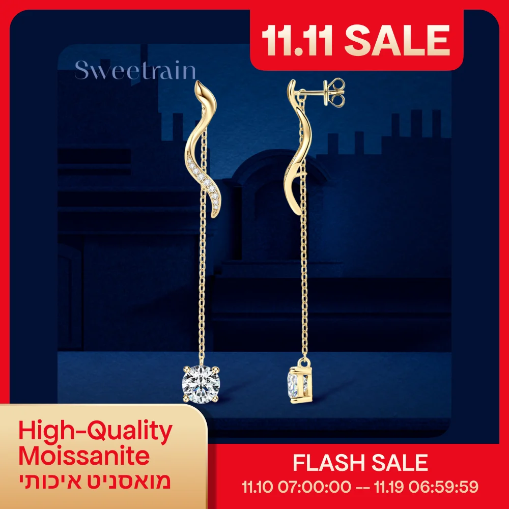 

Серьги-капли Sweetrain 1CT с муассанитом, стерлинговое серебро S925, длинные висячие серьги с кисточками для женщин, свадебные украшения, подарки с GRA