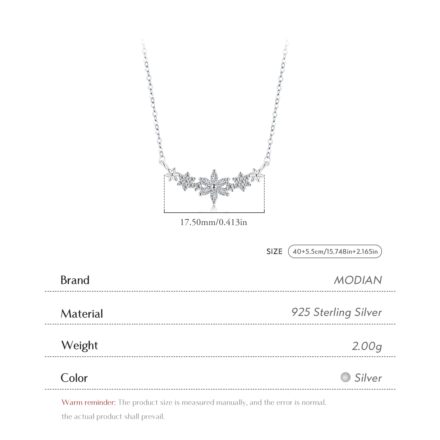 Modian 925 Sterling Silver Dazzling Clear CZ With Daisy Flower Pendant Necklace for Women Link Chain Wedding Engagement Jewelry