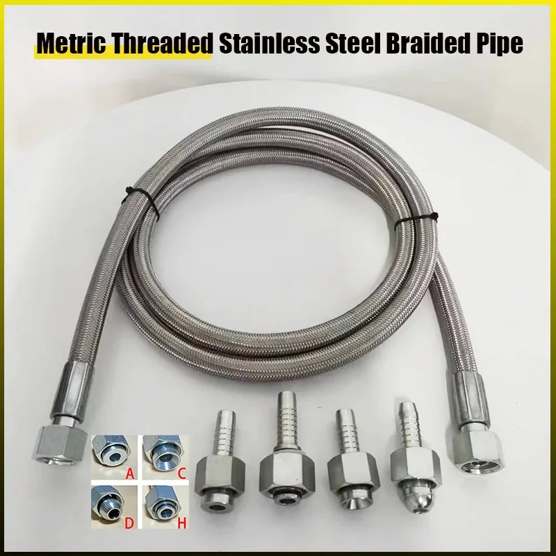 Braided Brake Hose Metric Threaded Stainless Steel Braided Hose PTFE High Temperature Fuel Oil Line Hose Turbine Oil Feed Pipe