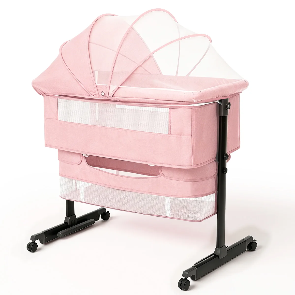 Kmaier Pink Portable Newborn Baby Cot 3 Adjustable Modes, Multifunctional Bedside Sleeper Bassinet, Convertible Cradle