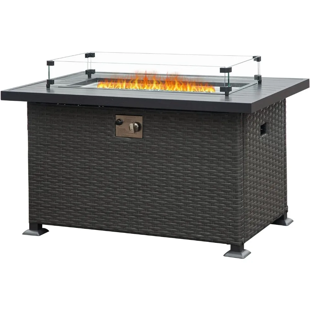 

Domi 43’’ Wicker Patio Propane Gas Fire Pit Table 50,000 BTU CSA Certified Fire Table with Aluminium Wooden-Like Tabletop, Glass