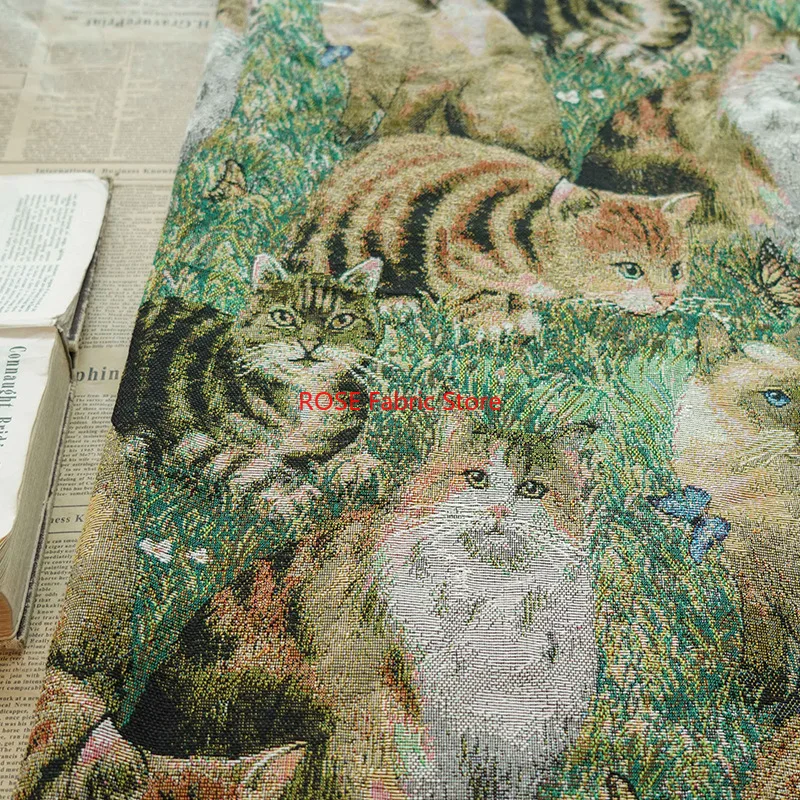 Tessuto jacquard tinto in filato di gatto erba da 1 metro. Tappeto per bagagli da donna in stile simpatico cartone animato che realizza tessuti spessi