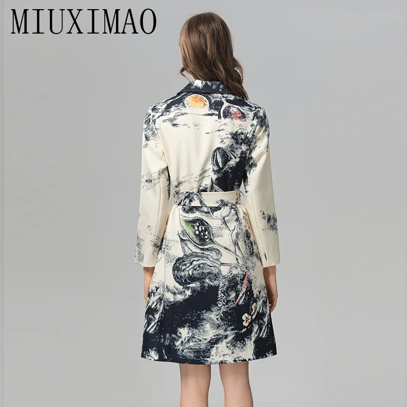 MIUXIMAO 2024 Autumn&Winter Elegant Female Jacket Fashion Coat Leaf Flower Print Fashion Slim Jackets for Women With Belt