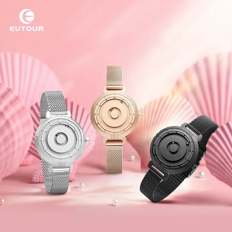 EUTOUR Desain Asli Jam Tangan Magnetik Tanpa Tali Wanita Ringkas Ringan Mewah Niche Quartz Jam Tangan Wanita