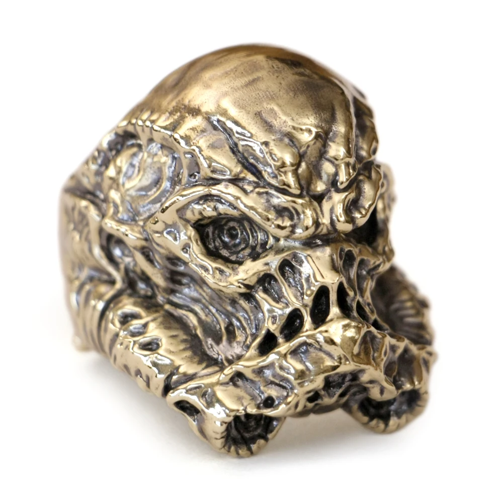 Huge Brass Skull White Warrior Punk Ring BK314 Open US Size 8~15