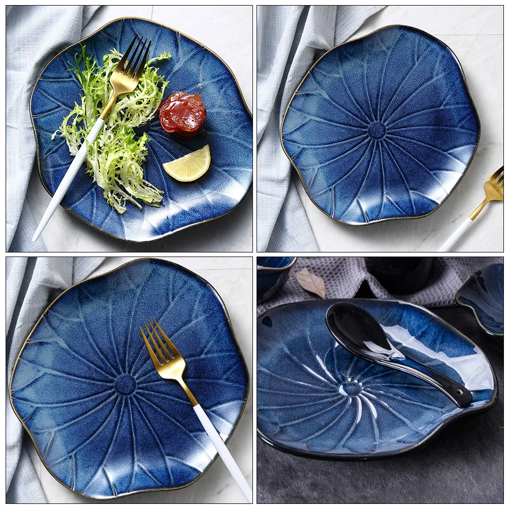 

1Pcs Western Food Plate Creative Retro Ceramic Dish Thickened Deep Edges Smooth Easy Clean for Steak Pasta Dessert Microwave