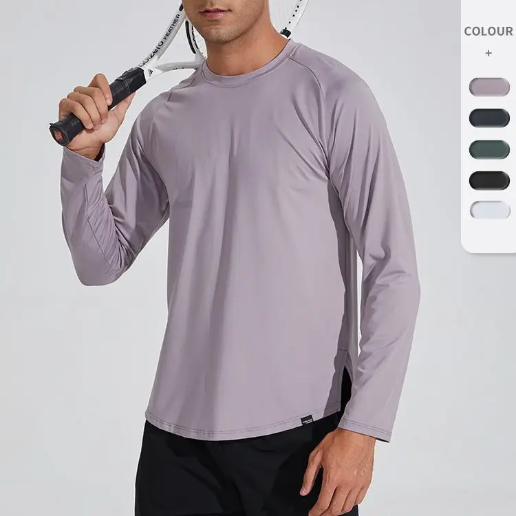 Sunscreen sports long-sleeved t-shirt sweating elastic round neck outdoor fitness running quick-drying clothes