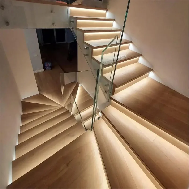 custom.Modern Stacked Steel Staircase with Wooden Treads Custom Design Factory Supply Residential and Commercial Building