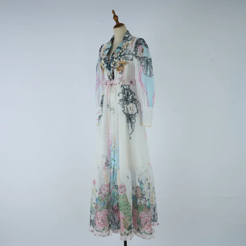 V-Ne Long Sve Slim Fit Dr Abito a trapezio a vita alta Vintage Court Sle stampato con cintura in vita Casual da donna Dr