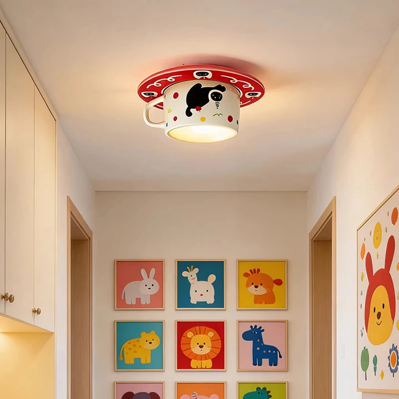 

Керамический потолочный светильник Cat Cat Coffee Cup, светодиодный светильник для прохода, в кремовом стиле, для детской комнаты, коридора, входной двери, веранды