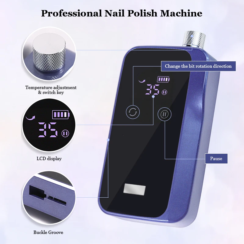 MOSKANY Rechargeable Electric Nail Drill 35000RPM with LCD Large Screen Professional Nails File Drill Polishing Grinding Tools