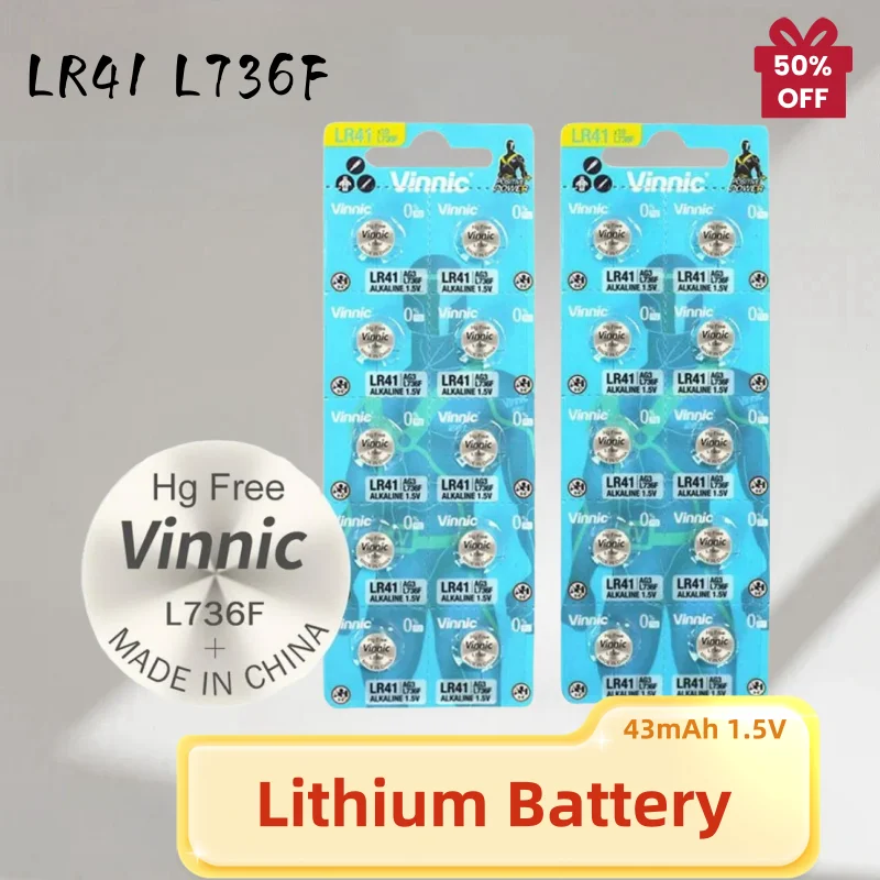 VINAlfred-Pile bouton L736F 24.com, AG3, LR41, 39Pipeline, 1.5V, 43mAh, pile au lithium pour thermomètres, montre, jouets, 10-30 pièces