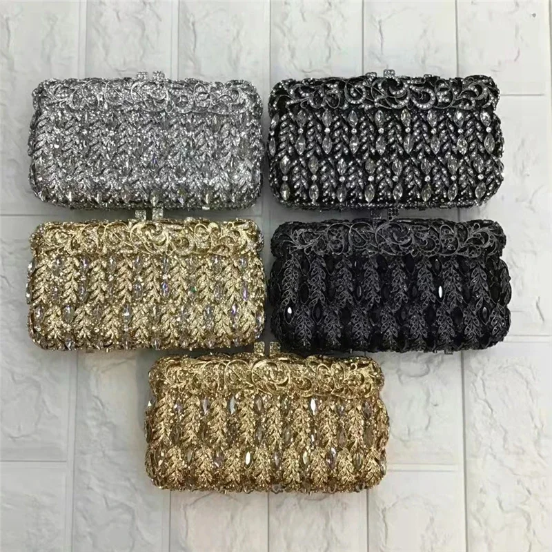 

Handmade Rhinestone Evening Bag Clutch Fashion Gold Metallic Ladies Party Wallet Fashion Ladies Cutout Evening Bags