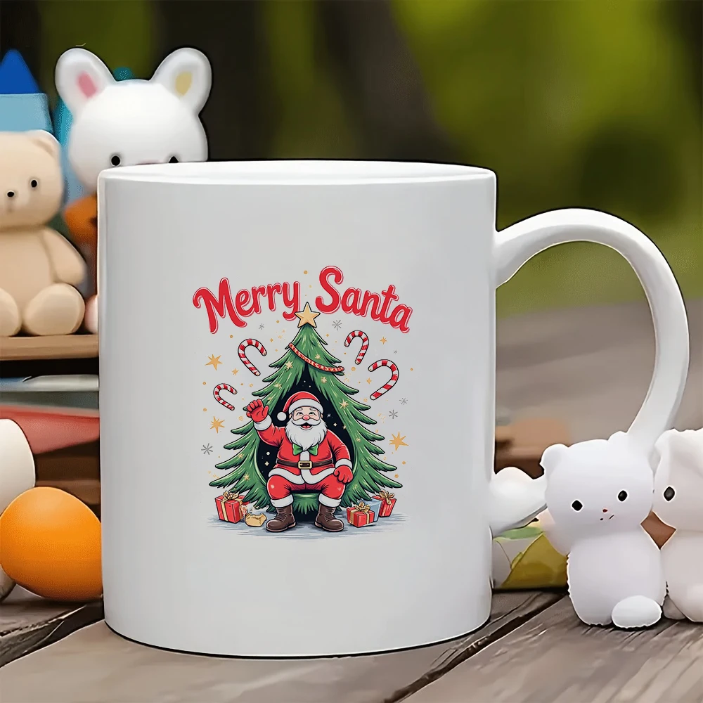 

11oz Cup + Cartoon Santa Claus + Christmas Tree Decor Christmas Gift Kids Water Cup Family Office Coffee Cup