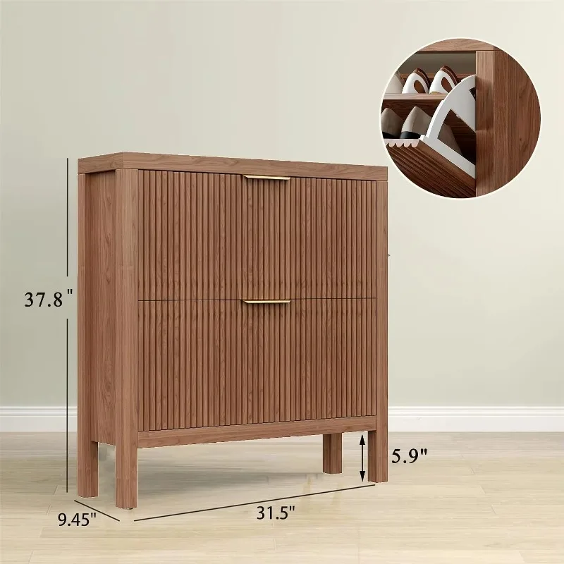 4-Tier Drawer Shoe Cabinet, Walnut Wood Shoe Storage Organizer for Entryway Hallway, Customized