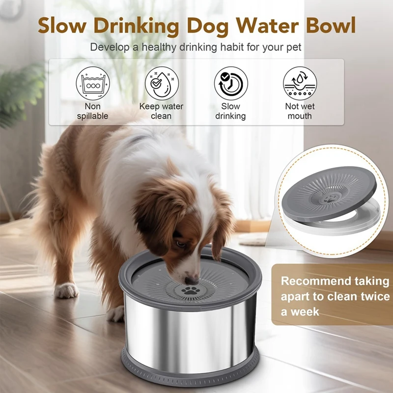 6.5L Dog Water Bowl 1.6 Gallon Super Large Capacity No Spill Dog Water Bowl,Stainless Steel Spill Proof Water Feeder Durable (V)