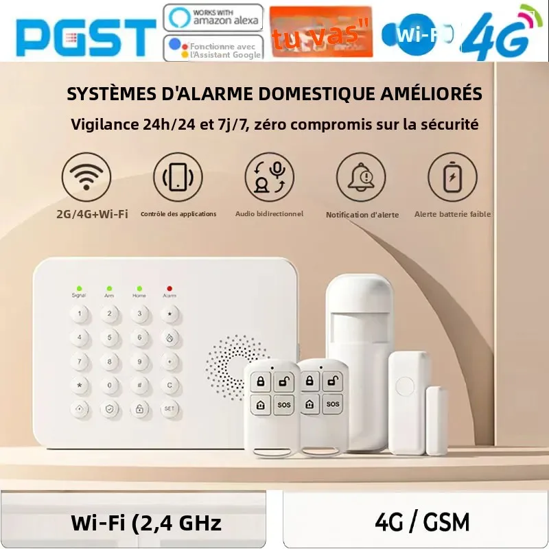 PGST A01 WiFi 4G حماية أمنية Tuya Smart Life Home Auto Door مستشعر حركة مغناطيسي إنذار نظام أمان مجموعة Alexa