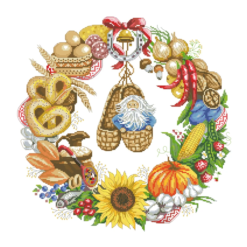 Harvest wreath cross stitch kit flower design 18ct 14ct 11ct unprint canvas stitching embroidery DIY wall home decor