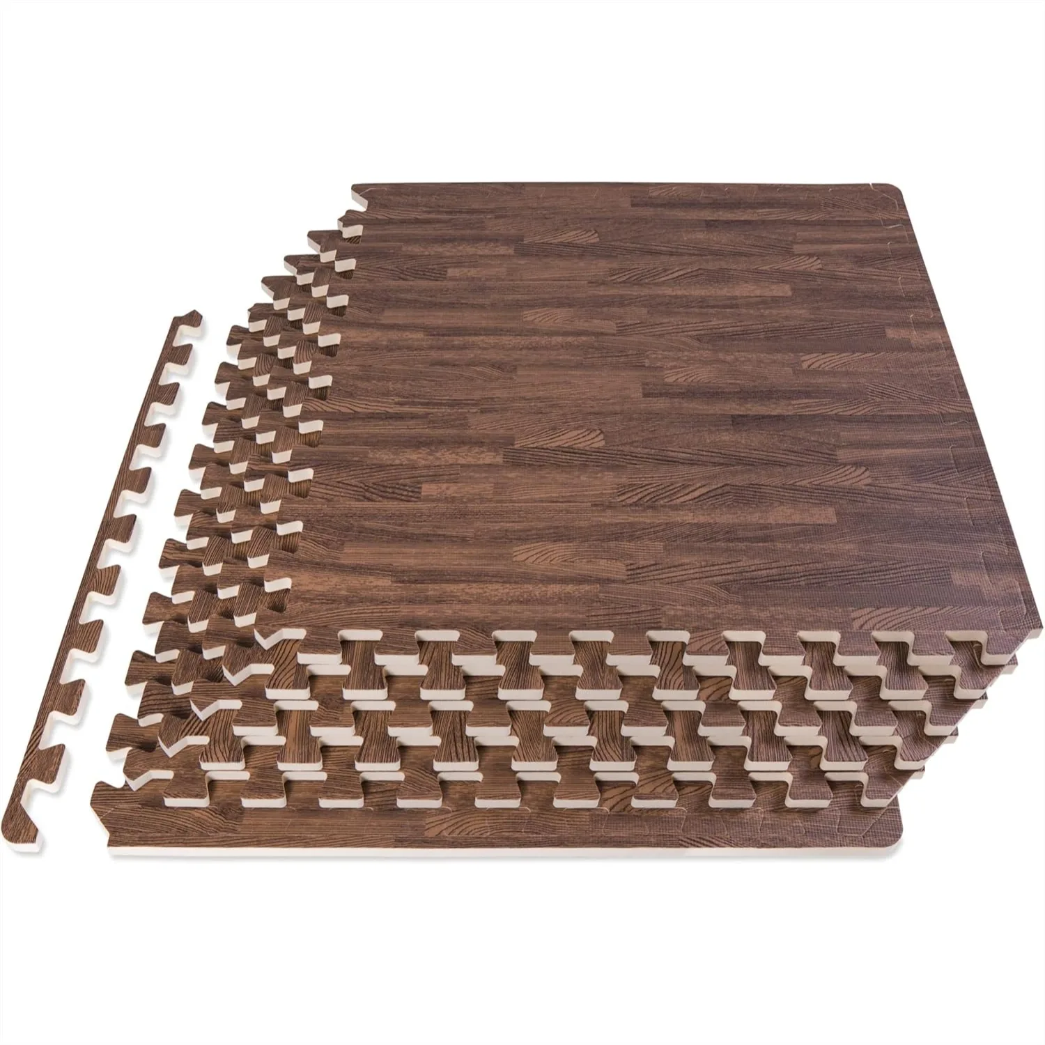 

Interlocking Foam Floor Tiles for Home Gym, 6-Pack 24 Sq Ft, Wood Grain Pattern for Workout and Play