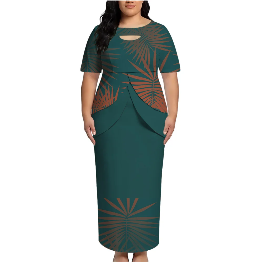 Women'S Round-Neck Dress Custom-Made For Polynesian Islands Tailored For A Slim Fit With An Elegant Puletasi Two-Piece Set