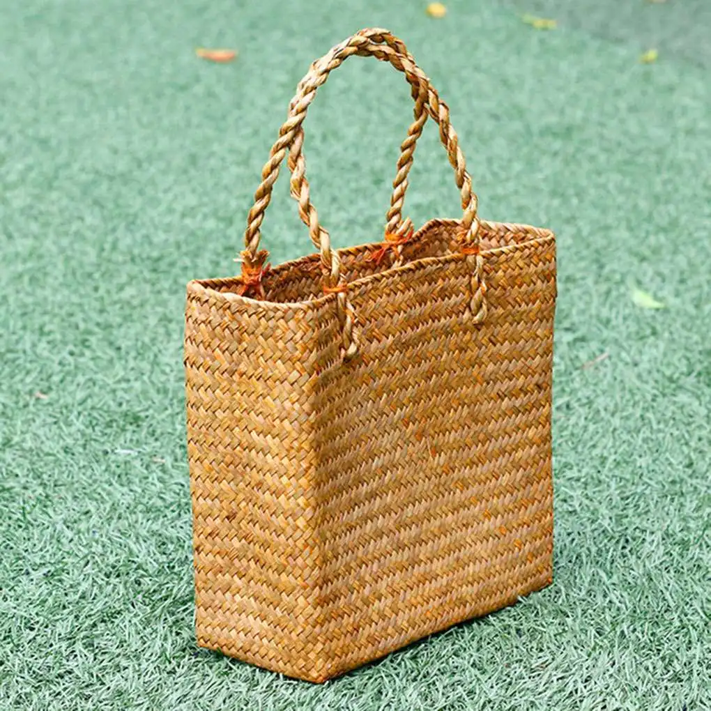 Rattan Handbag Weave Bag Casual Straw Braided Large Storage Basket Fashion Three-dimensional Women Tote