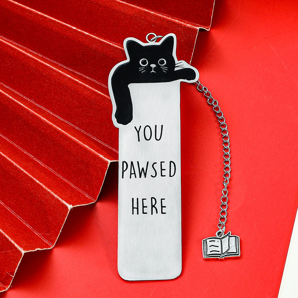 1 قطعة الإشارات المرجعية القط لطيف لمحبي القط ، Kawaii القط الأسود الفولاذ المقاوم للصدأ الإشارات المرجعية ، القراءة بمناسبة القرطاسية لمحبي الكتاب