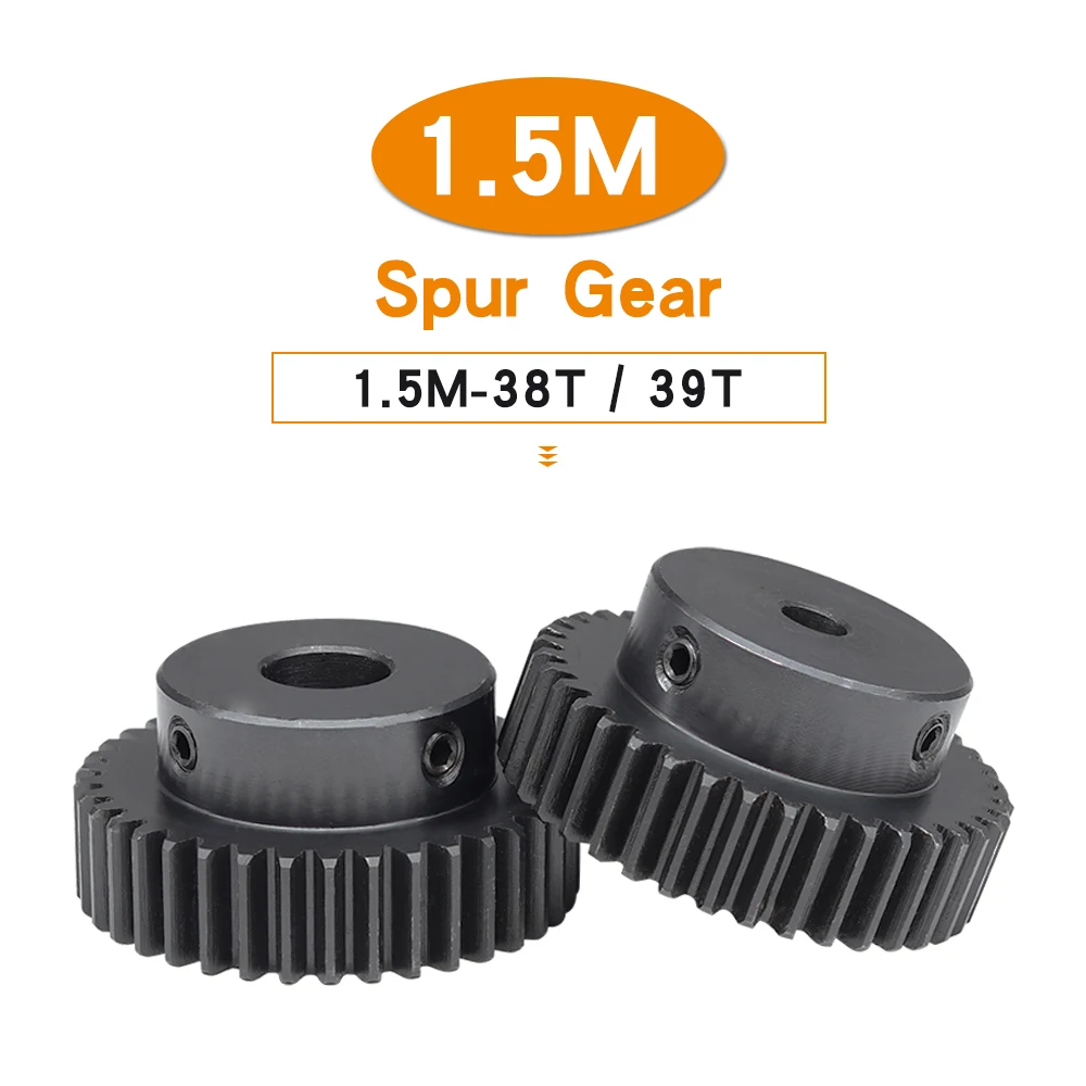 1 pcs Spur Gear 1.5M38T 39T Blackening SC45#Carbon Steel Motor Gear Bore 8-20 mm Transmission Accessories 38Teeth 39Teeth