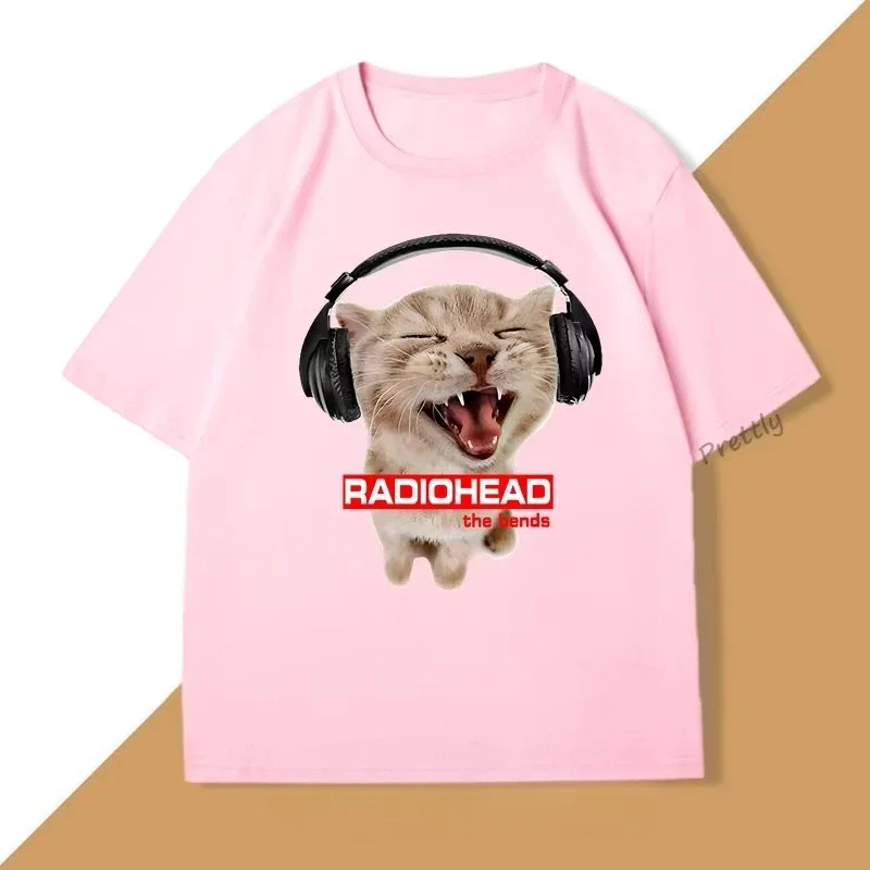 Lustiges Headset-Katzen-Radiohead-The-Bends-Grafik-T-Shirt Unisex Vintage Rockband-Tee Y2K Hip-Hop Streetwear Tops Musik-Fan-T-Shirts – Detail 6