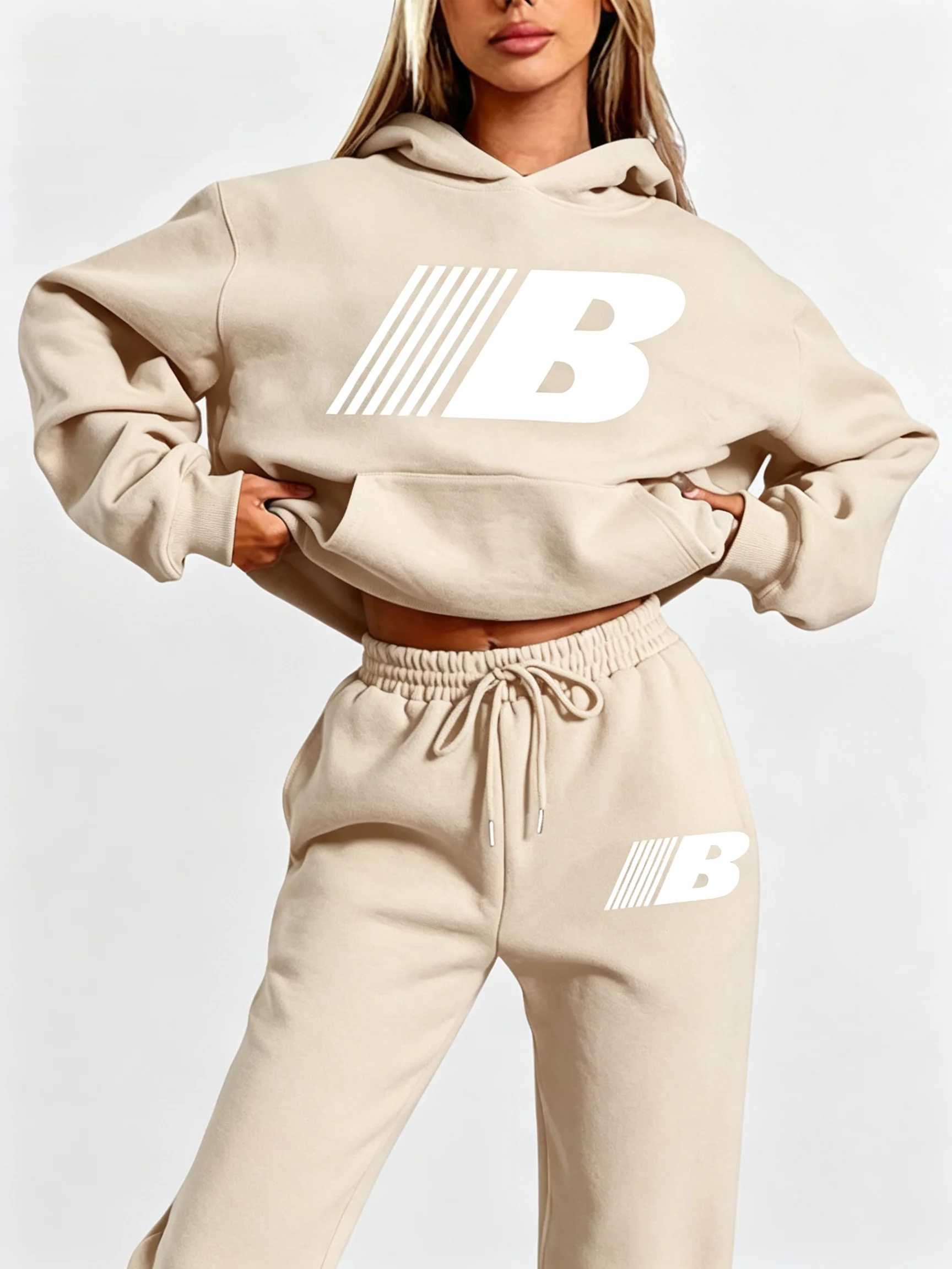 2026 Heißer Verkauf Damen 2-teiliges Hoodie-Set Urban Casual Sportbekleidung Bedruckter Kapuzenpullover und passende Hose Outfit – Detail 7
