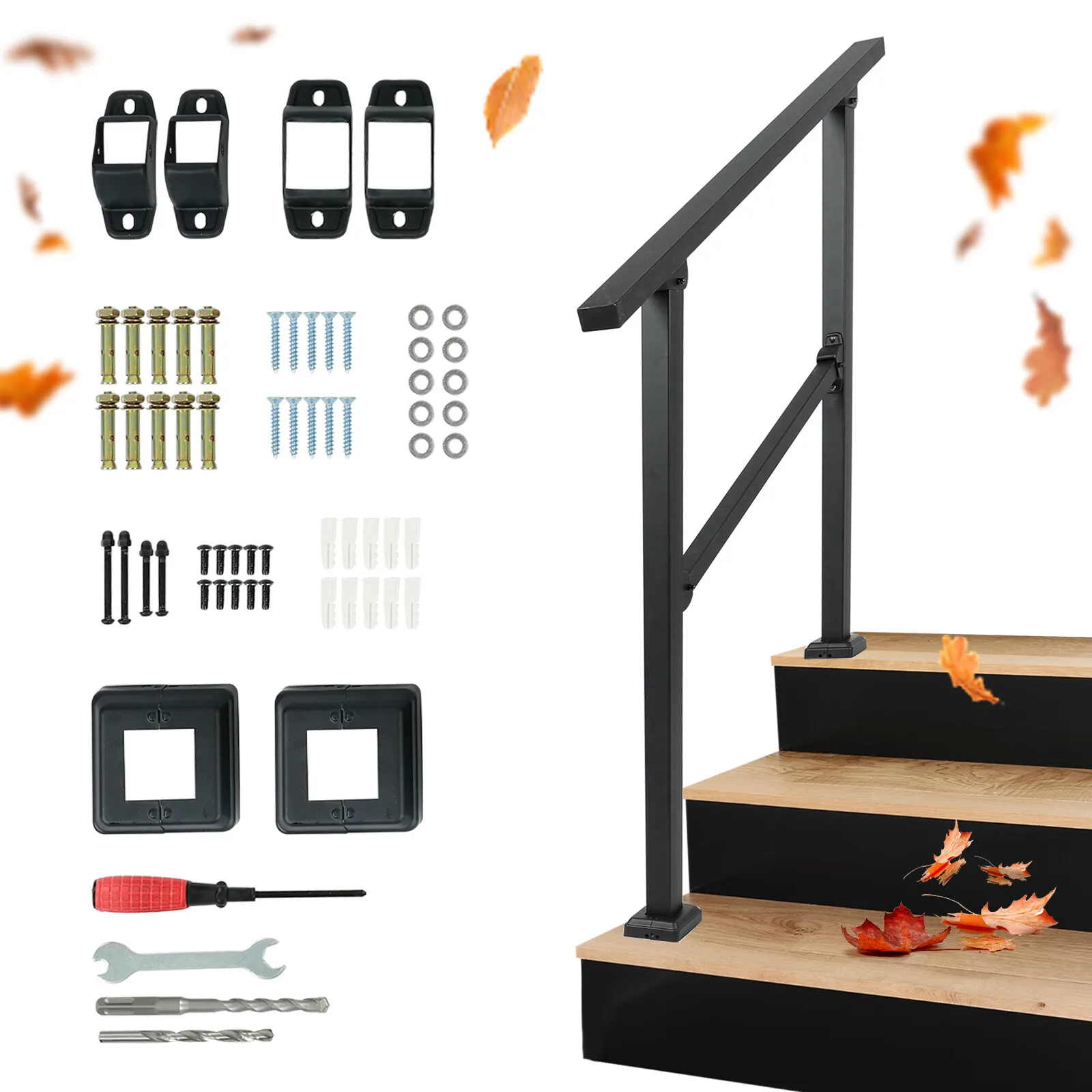 

3 Steps Handrails Deck Stair Railing Indoor Black Hand Rails for Outdoor Steps