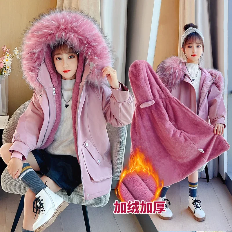 2024 Fashion Children's Winter warm parka for girl Thick big Faux Fur collar Coat kids Clothes Snowsuit Jacket overcoat clothing