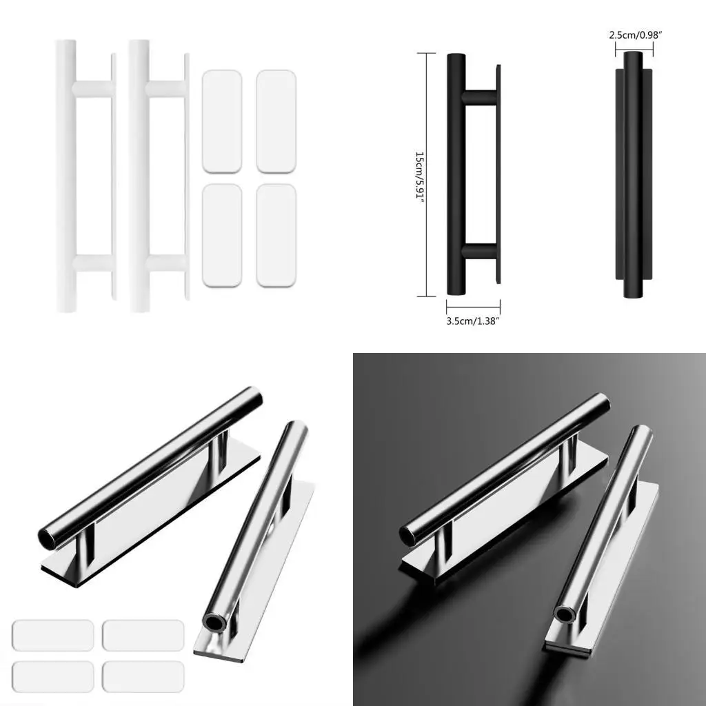

652F 2 Pcs Cabinet Wardrobe Pull Door Handle Window Sliding Door Pull Self-Adhesive Furniture Handles Easy to Install
