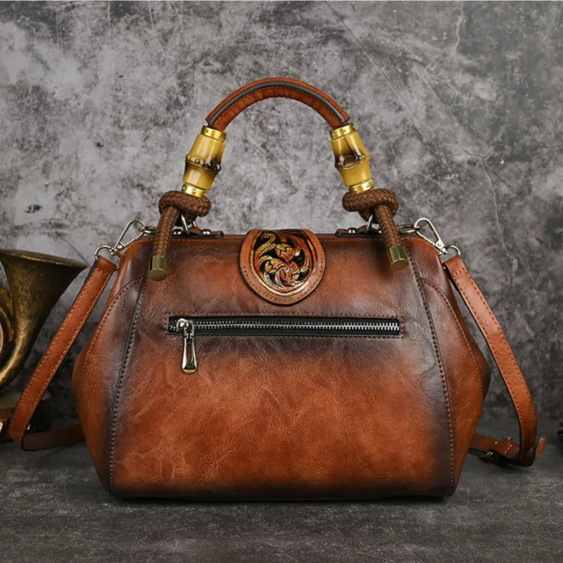 Imagem -04 - Johnature-bolsa Esculpida em Couro Artesanal Vintage para Mulheres Bolsas de Ombro Versáteis Bolsas Crossbody Luxo Fêmea Novo Outono 2023