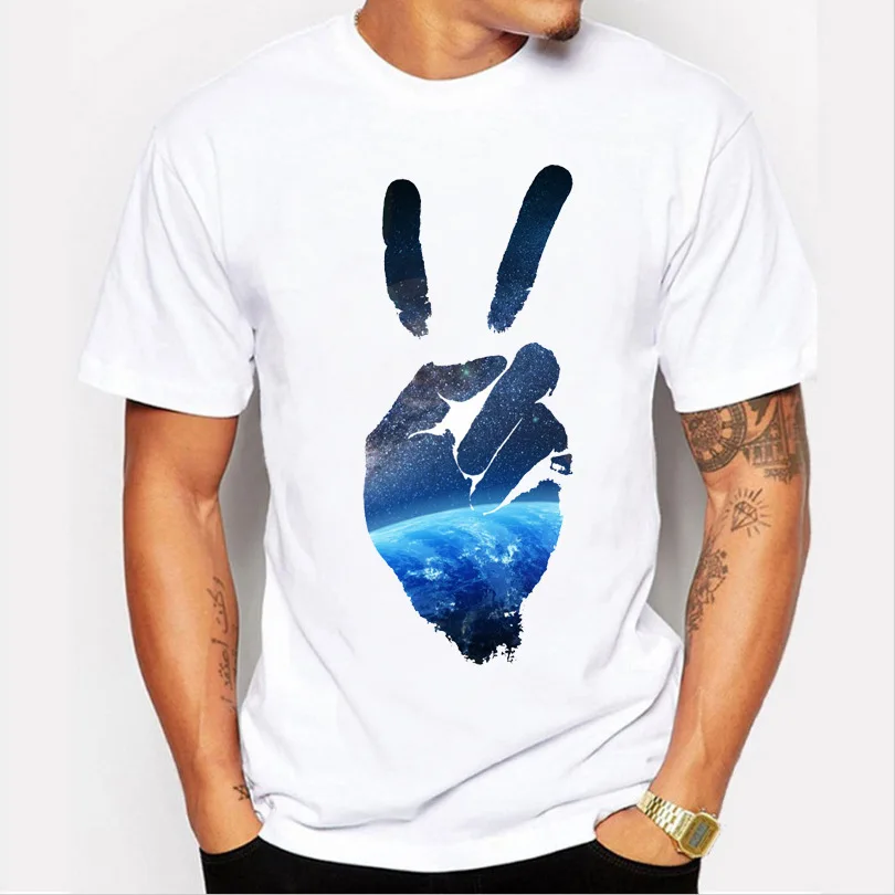 Victory Gesture Printing Funny T-shirt Summer Casual Short-sleeve Fashion 100%Cotton Round-neck Short Sleeve Oversize Tee Shirts