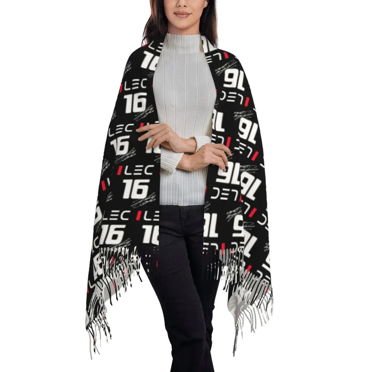 Charles Leclerc 16 - F1 2024 Scarf Tassel Scarves Women Soft Warm Shawls and Wraps Large Fall Winter Shawl Wrap