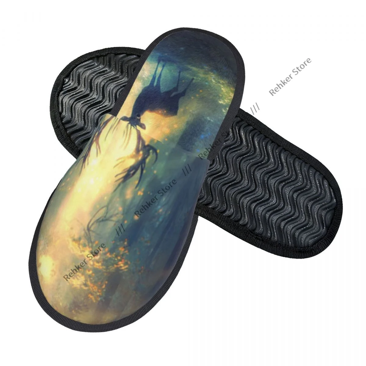 Colorful Deer In The Forest Indoor Slippers Furry Slipper Winter Home Shoes House Flat Closed Toe Slides Flip Flops
