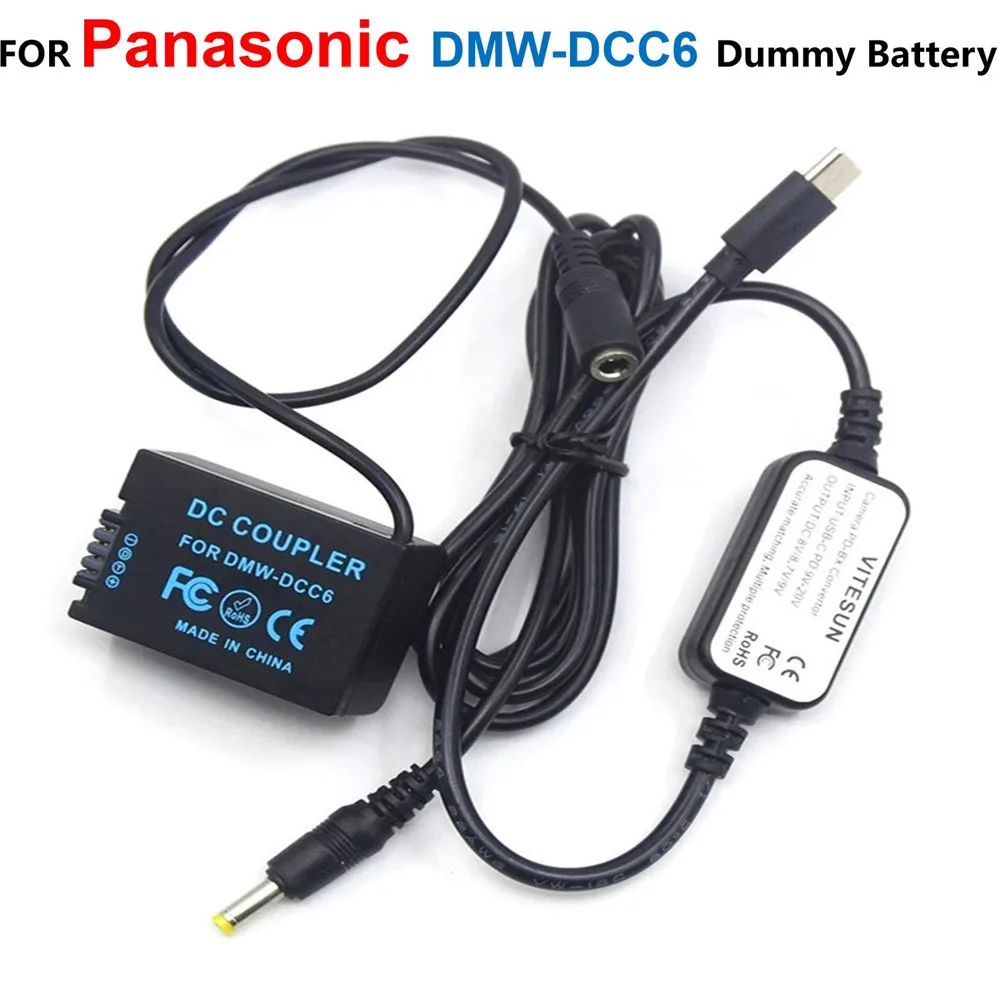 USB C Power Cable+DMW-DCC6 DMW-BMB9 Dummy Battery For Panasonic DMC-FZ45K FZ47K FZ48K FZ150K FZ60 FZ67 FZ72 FZ70 FZ100 FZ150K