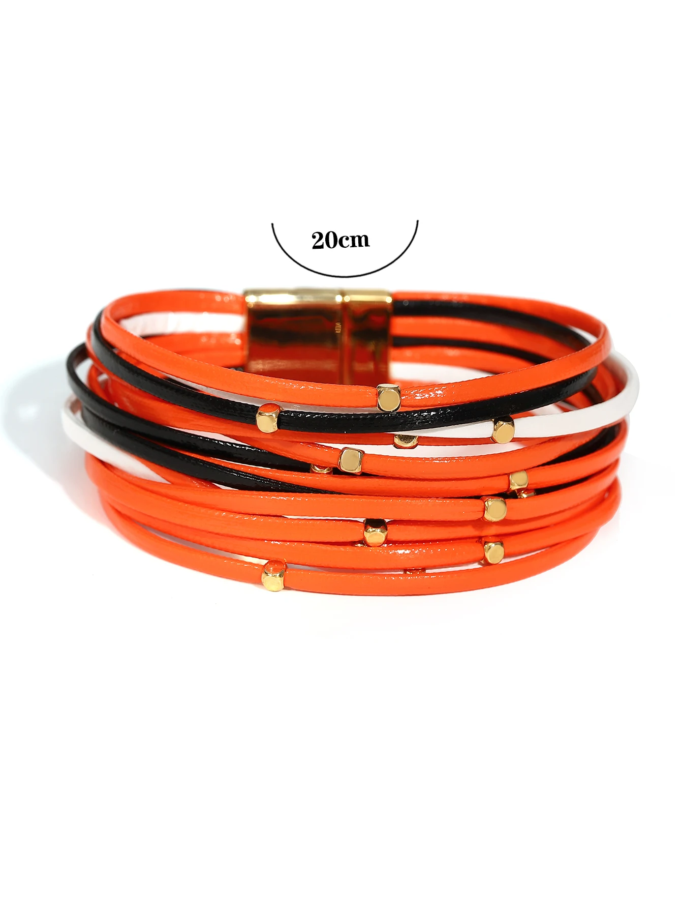 Amorcome Vintage Metal Beads Black Orange Leather Bracelet for Women Charm Slim Strips Bangles & Bracelets Female Party Jewelry