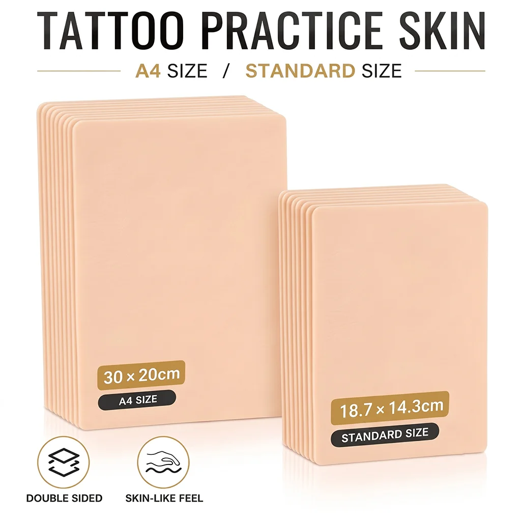 Tattoo Practice Skin A4 Standard Size Double Sided Silicone Blank Fake Skin Practice Pad for Beginners Artists Tattoo Supplies