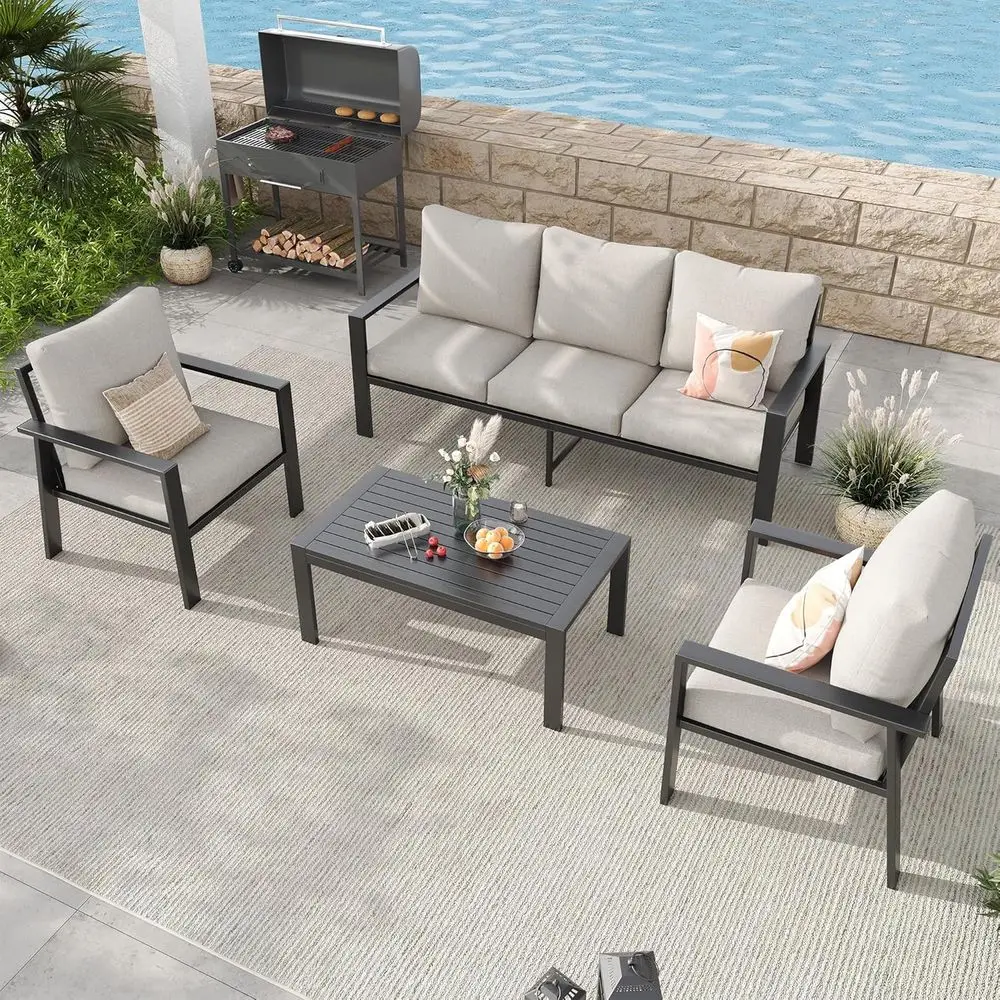 

Комплект садовой мебели из 4 предметов: всепогодный секционный набор для улицы со столиком и подушками со съемными чехлами