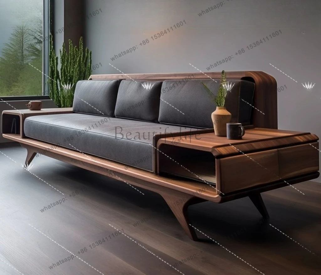 North American walnut sofa new Chinese Arhat bed solid wood simple modern chaise longue