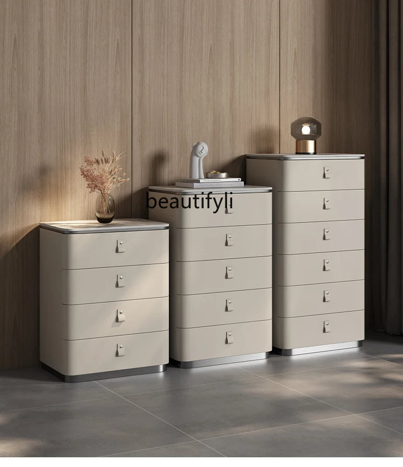 

Italian Minimalist Cream Style Living Room Storage Drawer Clothes Closet Bedroom Stone Plate Storage Cabinet Combination