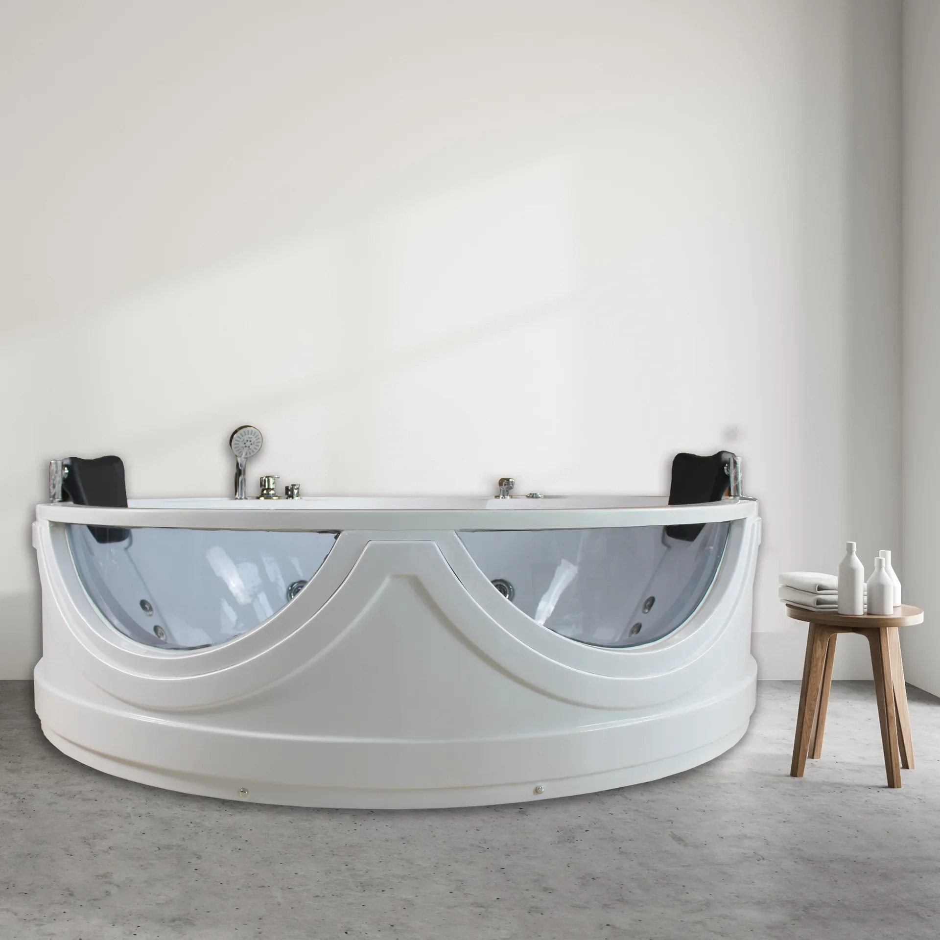 Fan-shaped acrylic double bath bathtub massage surfing thermostatic hotel bathtub family simple indoor
